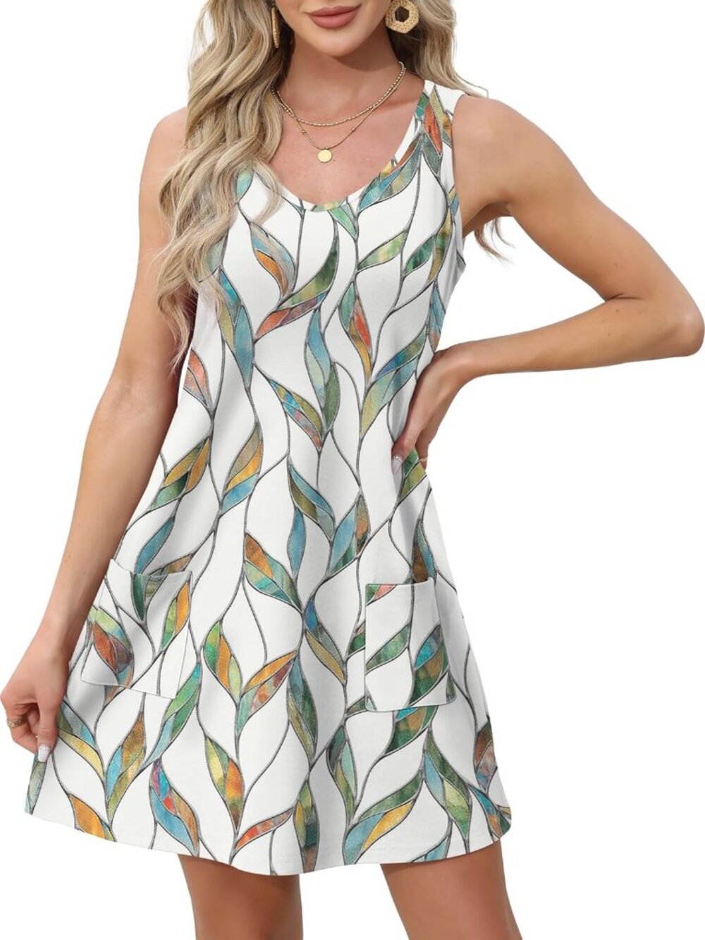 Womens Summer Dresses 2026 Loose V Neck Sleeveless Sundresses Swimsuit Coverup w - Picture 3 of 5